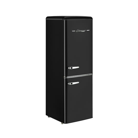 Unique Classic Retro 7 CU. FT. Electric Bottom Freezer Refrigerator with Wine Rack in Midnight Black