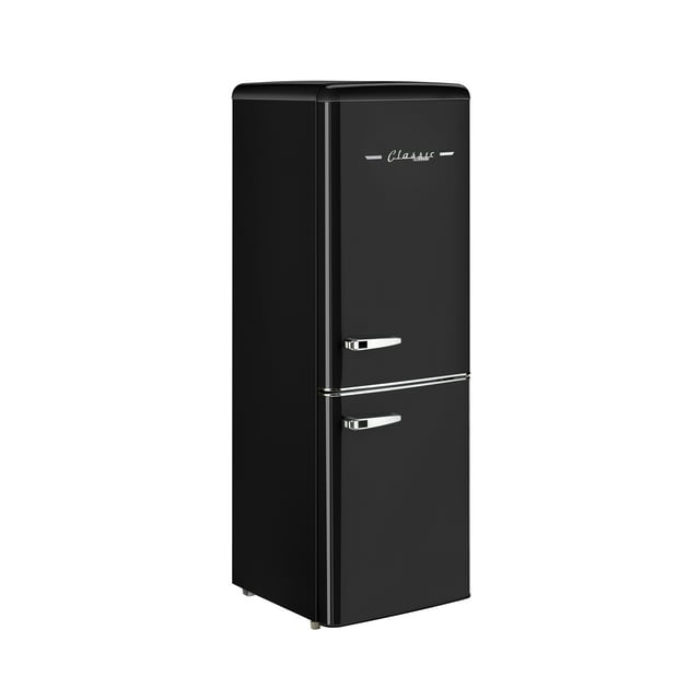 Unique Classic Retro 7 CU. FT. Electric Bottom Freezer Refrigerator with Wine Rack in Midnight Black