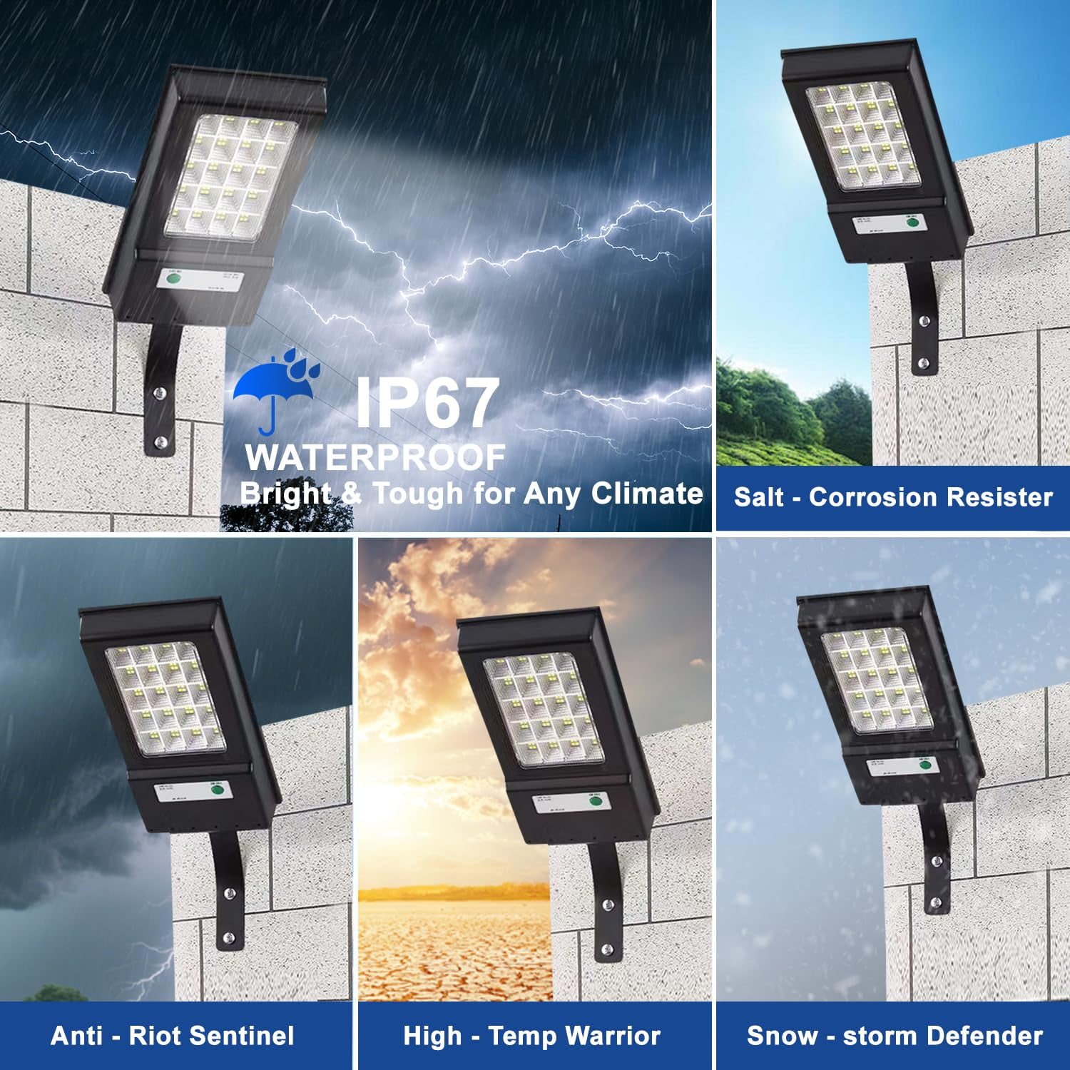 Solar Street Light Outdoor 2000LM, 6500K LED Floodlight with Motion Sensor, Dusk to Dawn Security Lighting, IP67 Waterproof Solar Powered Light for Yard, Garden, Driveway (2 Pack)