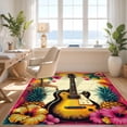 thumbnail image 3 of Design&I 8'x10' Washable Area Rug Sleek Flatweave Pet Friendly Hawaii Guitar Tiki Pineapple Hibiscus Motifs Luau Party Surf for King Size Bedroom, Under Bed, 3 of 7