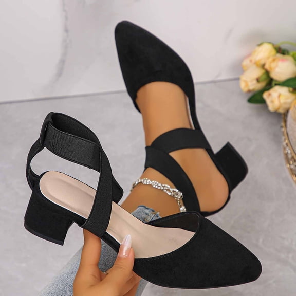 Xucatan Women's Pointed Toe Mid Heel Sandals with Elastic Ankle Straps, Comfortable Block Heels for All Day Walking, Soft Faux Leather Casual Shoes for Work and Daily Wear Gift