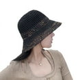 thumbnail image 5 of SikaFu Grass Woven Contrasting Striped Hollowed Out Fisherman Hat For Women Summer Wide Brimmed Sun Protection Hat For Outdoor Outings, Holiday Face Covering Sun Hat, 5 of 9