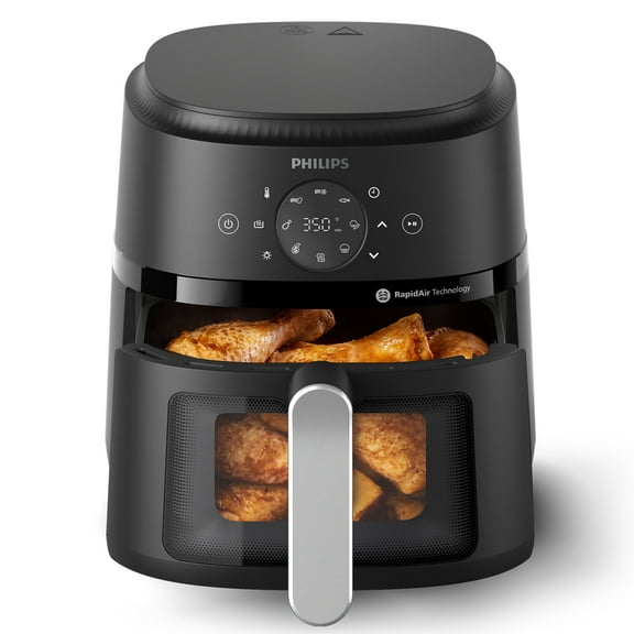 Philips 2000 Series Airfryer with Window, 4.4 Qt (4.2L) Capacity, Black, Silver Handle