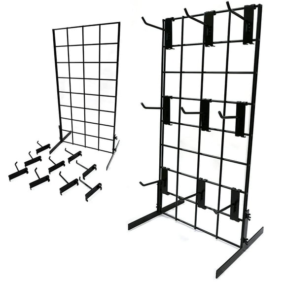 Counter Top Gridwall Display Units, 24" x 12" Tabletop Grid with 4" D Grid Hooks, Black (2 Pack)