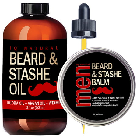 Beard Oil and Beard Balm Kit for Men Care - Leave in Beard Conditioner, Heavy Duty Beard Wax, Mustache Butter & Softener Gift set - for Styling, Shaping, Grooming & (Best Mustache Grooming Kit)