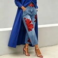 thumbnail image 5 of Karymi Jeans for Women High Waist Floral Print, Large Flower Pattern Loose Wide Leg Denim Trousers with Side Pockets, 5 of 9