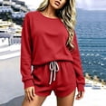 thumbnail image 2 of Zynoxe Womens Sweatsuits 2 Piece Set Comfort Crew Neck Long Sleeve Sweatshirt & Elastic Drawstring Shorts Suit Set Fashion Solid Color Casual Track Suits with Pockets S, 2 of 7