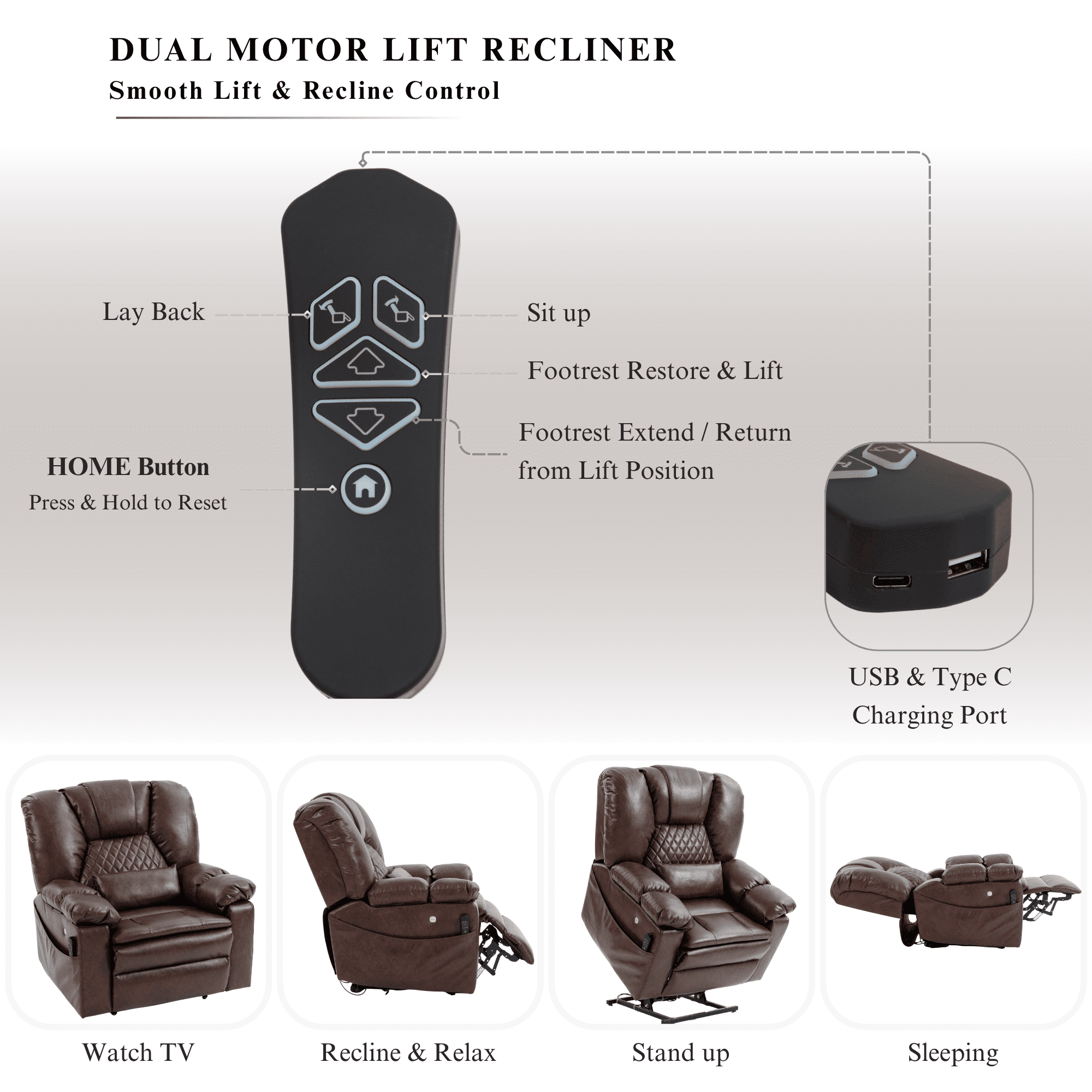 Air Compression Massage Recliner Power Lift Chair for Elderly Adults Big Man Recliners 400 lbs with Heat Arm Storgage Cup Holders Lay Flat Power Recliner with USB Type-C