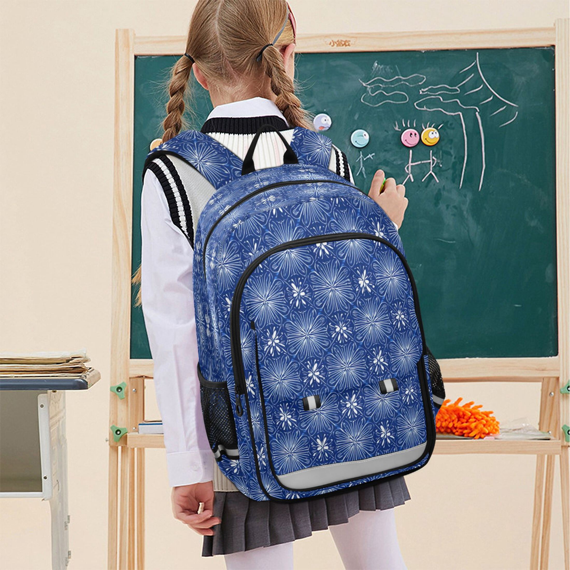 Backpack 12.9 *5.1 * 17.7 Inches Outing Backpack, Shopping Backpack, Travel Backpack Traditional Japanese Blue Motifs