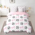 thumbnail image 3 of Feelyou Cartoon Football Print Twin Bedding Sets 7-Piece, Kawaii Pink Ribbon Bedding Comforter Set, Teens Kids Boys Girls Reversible Sheet Sets, Breathable Home Decor, 3 of 8