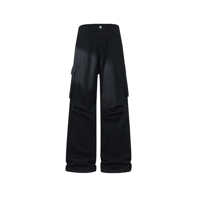 Wyobmus Pantalon Cargo Uni pour Homme Jambe Grand Bouton Taille Élastique Pantalon de Randonnée Léger Ripstop Résistant à l'Eau Pantalon Utilitaire avec Poches B-Black