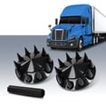thumbnail image 5 of Front Wheel Covers 33mm Spiked Hub Axle Semi Truck ABS Plastic Satin Black Pair, 5 of 10
