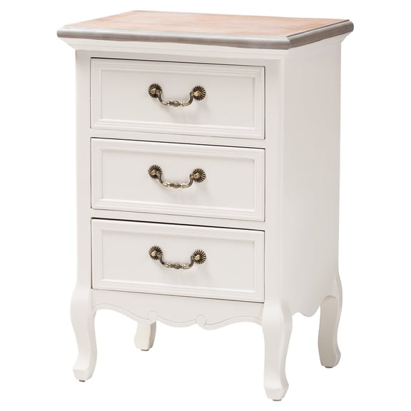 Baxton Studio Capucine Antique French Country Cottage Two Tone Natural Whitewashed Oak and White Finished Wood 3-Drawer End Table
