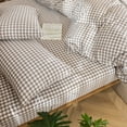 thumbnail image 2 of MooMee Gingham Duvet Cover Set Queen 100% Washed Cotton Linen Like Textured Breathable Lightweight 3-Piece (Brown, 90"x90"), 2 of 8