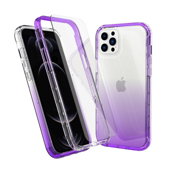 iPhone 12 Case, iPhone 12 Pro Case, and [2 x Tempered Glass Screen Protector] Crystal Clear Cover with Reinforced Corner Bumper Slim Flexible TPU Phone Case for iPhone 12/12 Pro 6.1 inch ,Purple