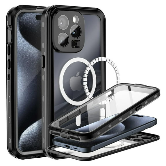 Feishell Waterproof Case for Apple iPhone 16 Plus,Built in Magnets for MagSafe Charger,Shockproof Full Body Protection Dustproof Snowproof Heavy Duty Rugged Magnetic Phone Cover,Black