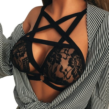 

Ykohkofe Sexy Women Bandage Lace Bralette Bustier Crop Top Sheer Unpadded Bra