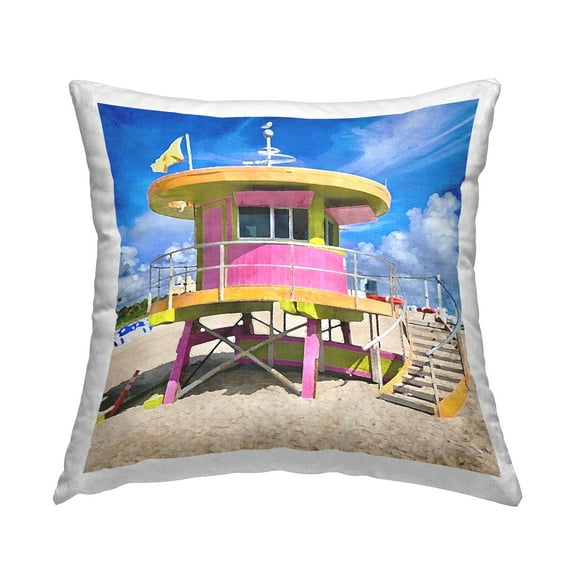 Stupell Industries Beach Hut on Shore Square Decorative Printed Throw Pillow, 18 x 18
