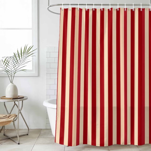 Red Brown Stripes Waterproof Fabric Shower Curtain,Minimalist Geometric Vertical Striped Waterproof Fabric Shower Curtain for Bathroom Curtains Bathtubs Shower Curtains with 12 Hooks Long 72x78in