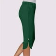 thumbnail image 4 of cocolona Capri Pants for Women Elastic Waist Side Slit Button Cropped Pants Yoga Athletic Capri Leggings Beach Vacation Capris Green S, 4 of 7