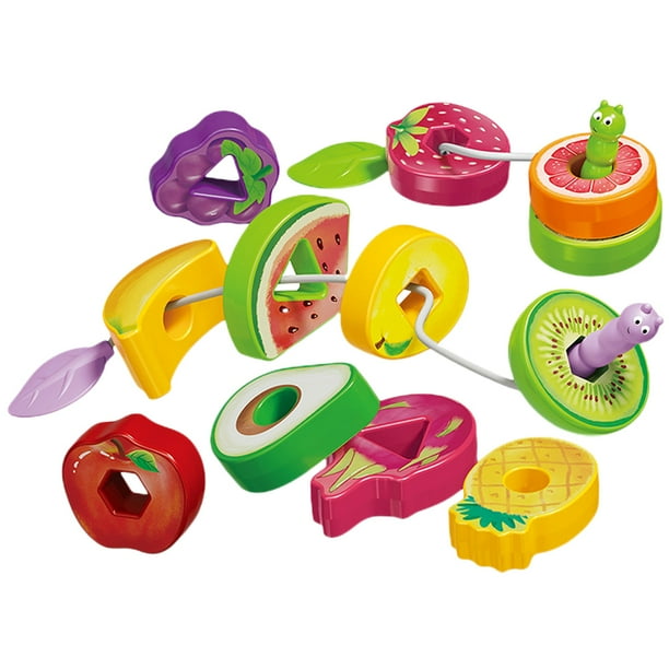 1 Juego de bloques de frutas, juguete para enhebrar, cuentas con cordones, juguete para niños pequeños, juguete divertido con cordones de frutas