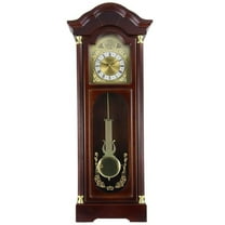 33 in. Antique Cherry Chiming Wall Clock with Roman Numerals, Oak Finish