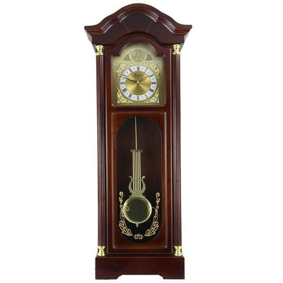 33 in. Antique Cherry Chiming Wall Clock with Roman Numerals, Oak Finish