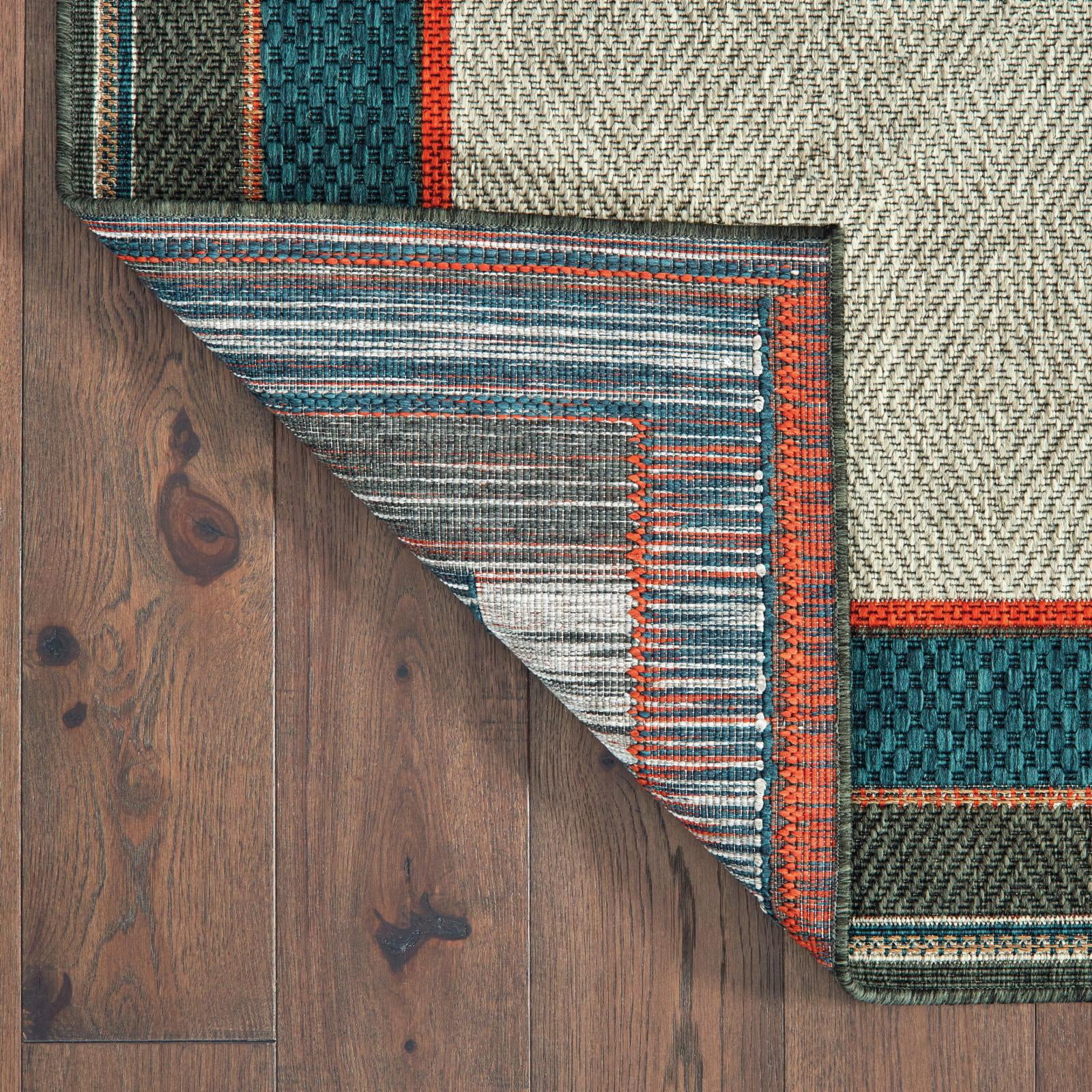 Avalon Home Lakeland Bordered Indoor/Outdoor Rug, 3'3" X 5', Grey/ Teal