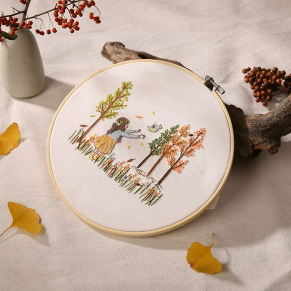 Handmade Sewing Craft Needlework Set with Fine Cotton Canvas and Threads