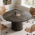 thumbnail image 4 of Finmind 47-inch Round Conference Table for 4-6 People, Wooden Meeting Table with Sturdy Metal Base for Conference Room, Black Brown, 4 of 8