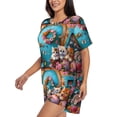 thumbnail image 2 of Lsque Whimsical Cats and Flowers Scene Women's Short-Sleeved Pajama Set - 2 Piece Soft and Lightweight Sleepwear Set-XX-Large, 2 of 9