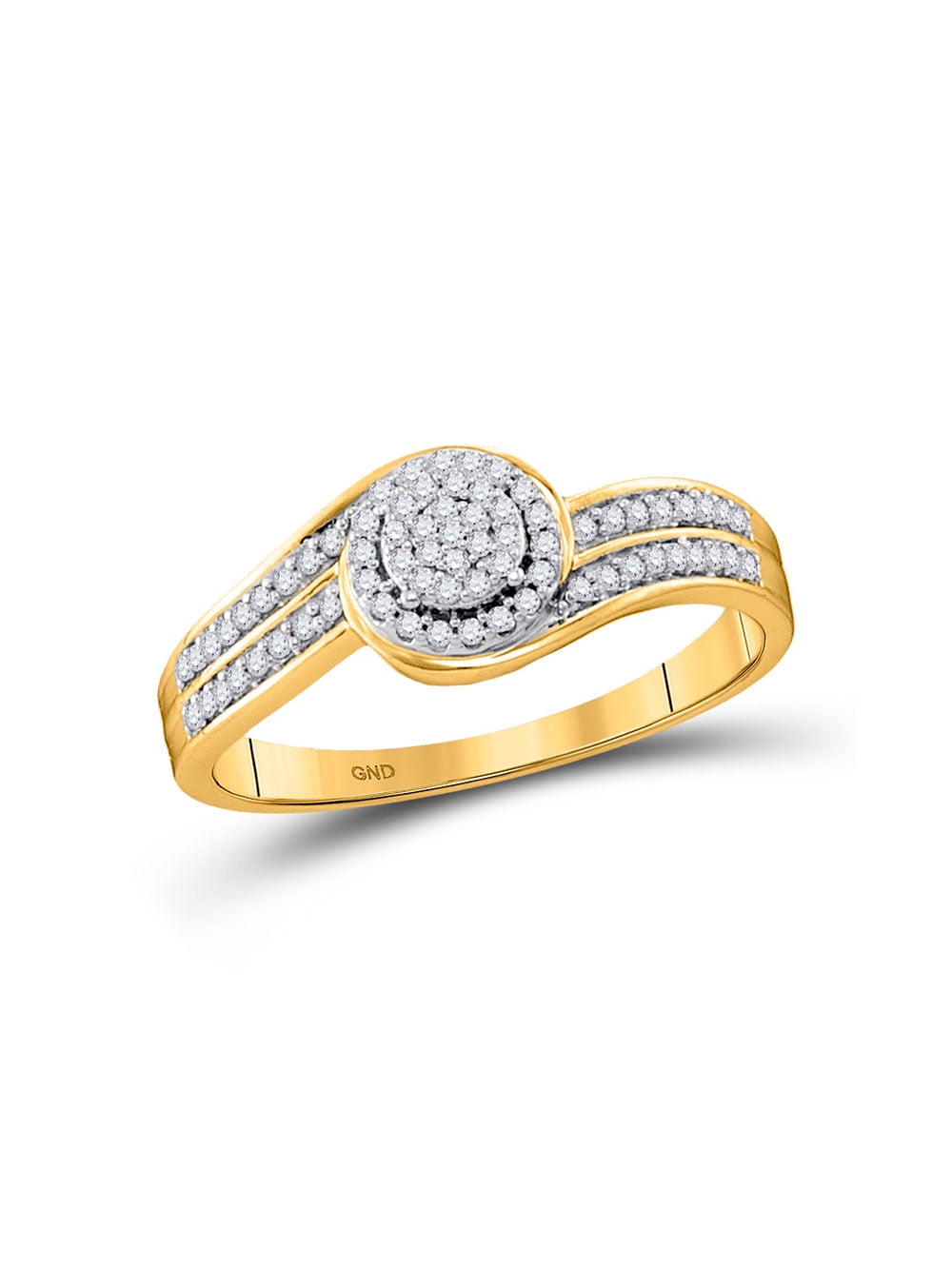 AA Jewels Solid 10k Yellow Gold Round Diamond Swirl Cluster