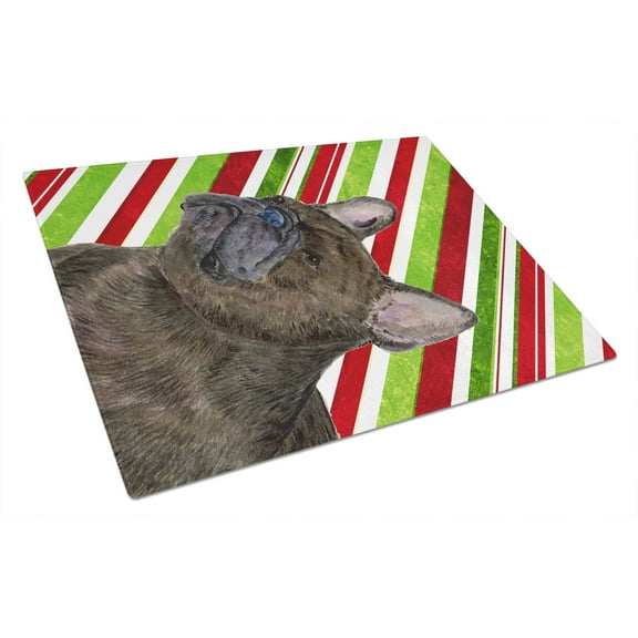 Caroline's Treasures French Bulldog Candy Cane Holiday Christmas Glass Cutting Board Large