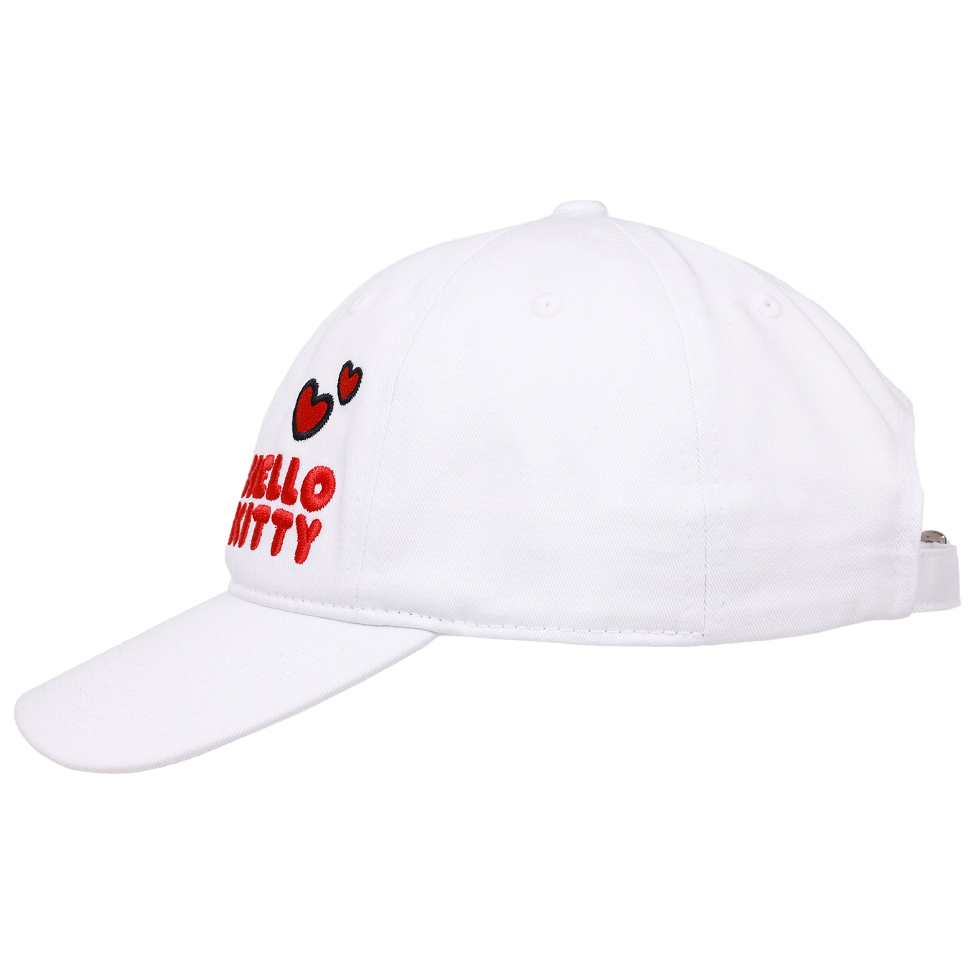 Hello Kitty Baseball Cap, Women's Dad Hat with Flat Brim and Faux Fur Patch, White, One Size
