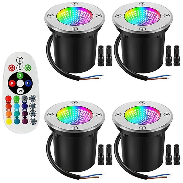 Lot De 4 Lumire Souterraine Rvb Sincero Lumire Souterraine Extrieure 12-24 V Avec Connecteur De Fil 6 W Changement De Couleur Ip67 Tanche Led Basse Tensi
