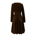 thumbnail image 5 of YMNXA Womens Velvet Dress Long Sleeve V Neck Solid Color Flowy A Line Elegant Soft Comfortable Dresses For Party Brown L, 5 of 5