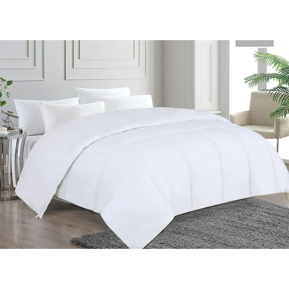 Couette décorative Marina, duvet d'oie ultra doux, matelassée, respirante, de luxe, blanche, toutes saisons, avec pattes d'angle