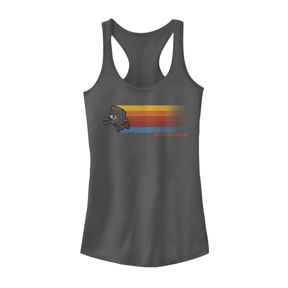 Junior's Marvel Guardians of Galaxy Star-Lord Kawaii Rainbow Racerback Tank Top Charcoal 2X Large