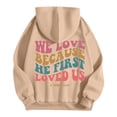thumbnail image 5 of We Love Because He First Loved Us Hoodies for Women Long Sleeve Christian Hooded Sweatshirt with Pockets Pullover Tops, 5 of 6