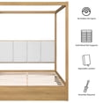 thumbnail image 6 of Queen Size Canopy Bed Frame with Upholstered Headboard, Solid Wood 4 Poster Bed with Slats, No Box Spring Needed, Mid-Century Modern Bed for Bedroom, Oak Brown, 6 of 12