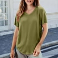 thumbnail image 3 of Yigetop Basic Tees for Women Women's Solid Color T Shirt V Neck Short Sleeved Top Large Size Loose Elastic Pure Cotton Base Shirt Tee Shirts Womens Army Green 2XL, 3 of 6