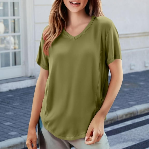 Luowei Women's V-Neck Cotton Tee - Oversized Loose Fit Summer Top, Green, 5XL