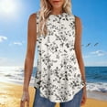 thumbnail image 2 of Women's Floral Tank Tops Crew Neck Sleeveless Irregular Hem Tunic Blouse Summer Casual Outfits Loose Fit (M, Khaki), 2 of 6