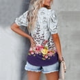 thumbnail image 4 of Femmes Été Mode T-shirt V-Cou Mignon Puff Manches Courtes Floral Imprimé Pull Blouse Tops, 4 of 5