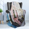 thumbnail image 4 of City Old Houses Soft Flannel Fleece Blanket, Traditional English Houses in Blue Pink Yellow and White Colors in London, Cozy Plush for Indoor and Outdoor Use, 50" x 70", Multicolor, by Ambesonne, 4 of 5