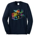 thumbnail image 2 of Wild Bobby, Colorful Rainbow Moose Head Wildlife Animal Lover Mens Long Sleeve Shirt, Navy, 3XL, 2 of 3