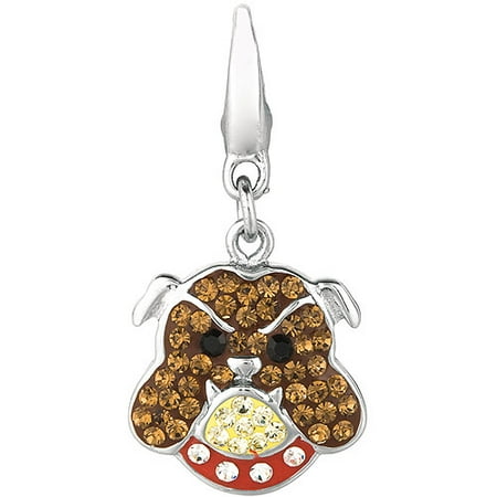 Women's Crystal Sterling Silver Bulldog Clip-On Charm