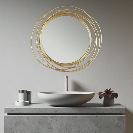 Mirrorize Canada 27 5 Dia Framed Gold Round Mirror Golden Circle Rings Hanging Modern Industrial Metal Frame Wall Mirrors For Bathroom Entryway Bedroom Accent Décor Mirrorize Canada 27 5 Dia Framed Gold, Large Round Bathroom Mirror Canada
