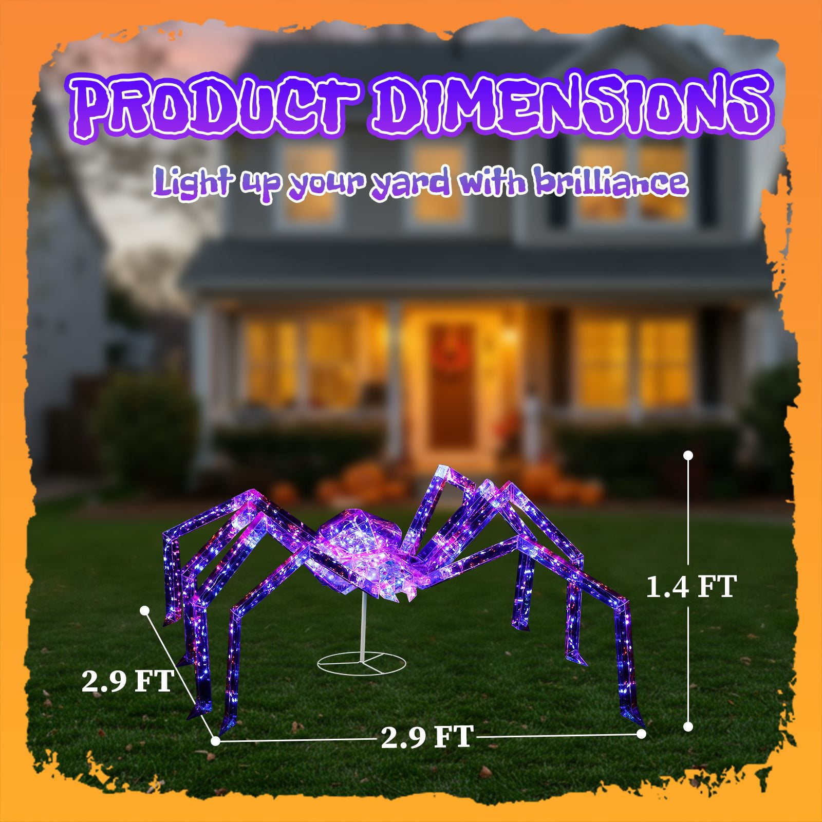 3FT Light-Up Spider Halloween Decoration with 340 Purple LED Lights Waterproof Outdoor Yard Ornament