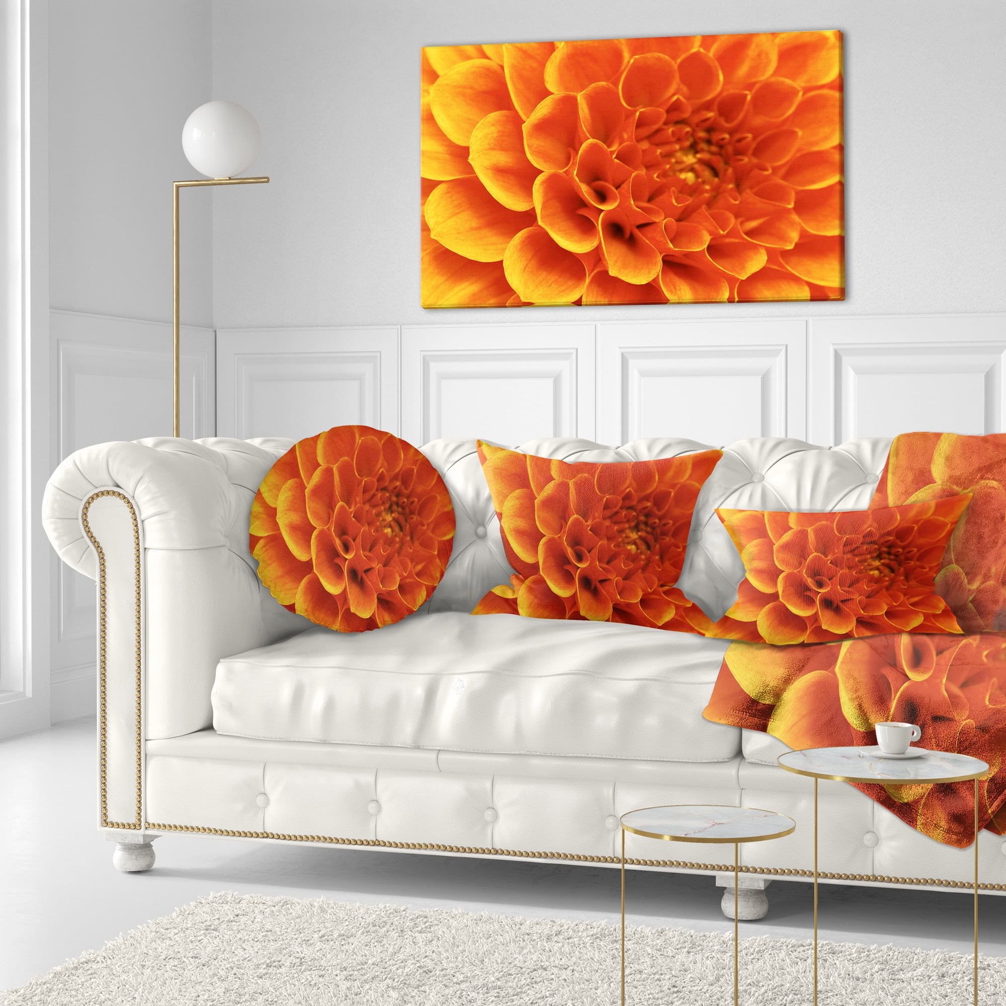 Designart Large Orange Flower and Petals - Floral Throw Pillow - 12x20